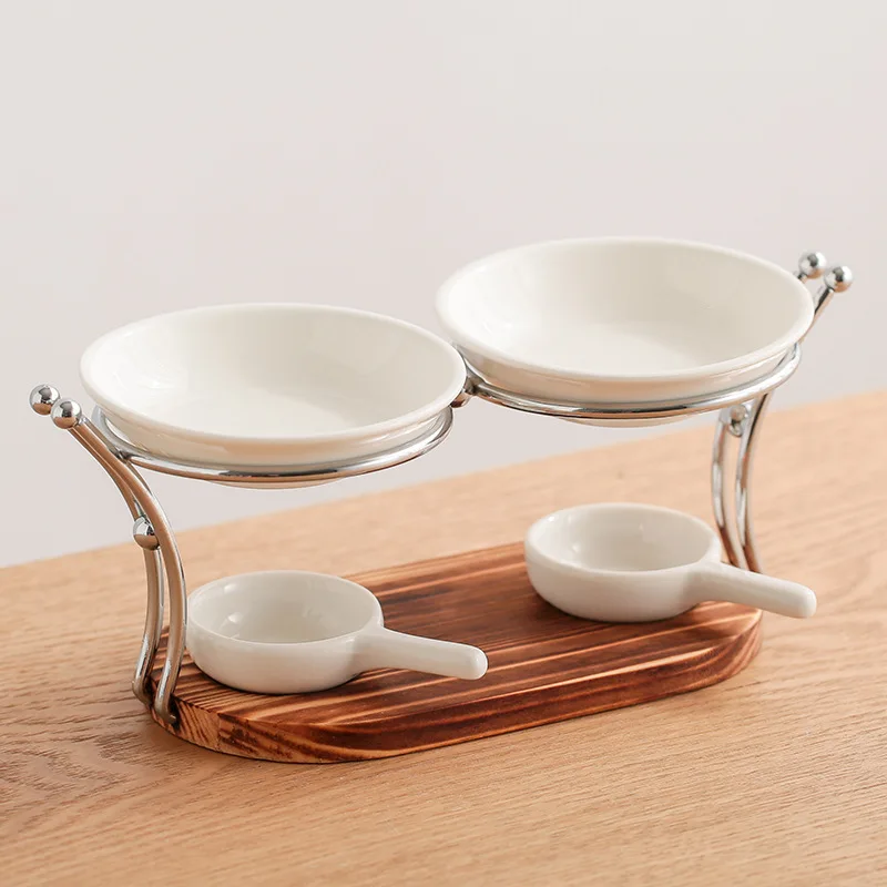 Wood bottom double arc double dish creative aromatherapy stove essential oil heating lamp Wax Melt Burner