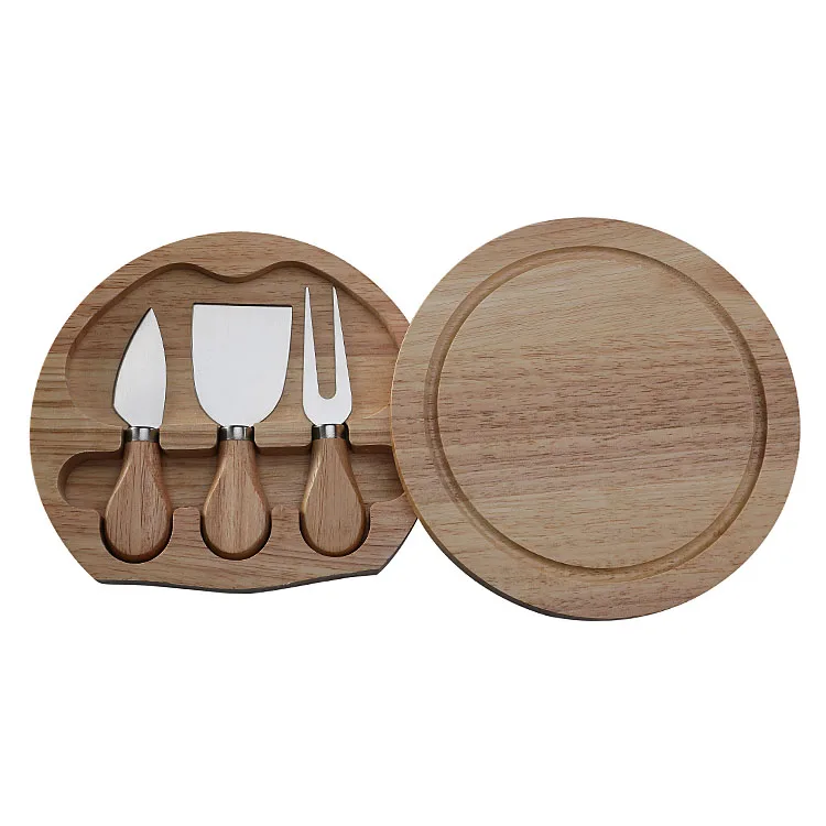 Practical Rubber Wooden Box 3 Piece Cheese Knife Set Stainless Steel Kitchen Utensil Knife Fork Spatula Combo