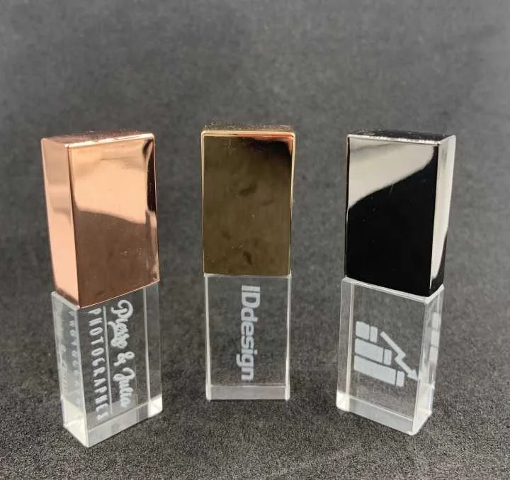 Custom logo Crystal Transparent USB Flash Drives, USB 2.0 Crystal USB Flash Pen Driver with PP Box Wedding Photography