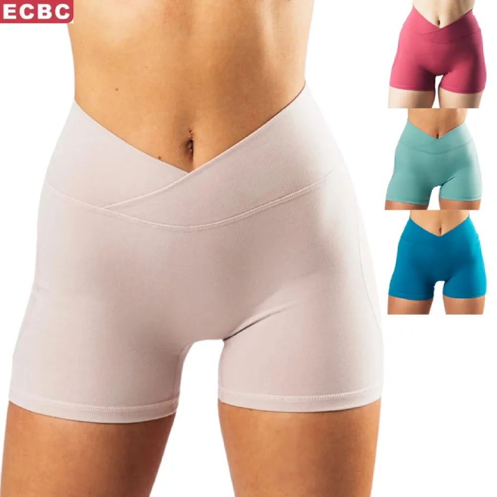 Велосипедные шорты ECBC с завышенной талией V-образным вырезом задним швом и перекрестным поясом дизайнерские для йоги в тренажерном зале женщин