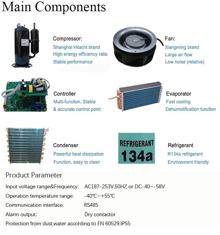 Factory price 220V AC 500W industrial cabinet air cooler for outdoor telecom battery cabinet rack mount air conditioner