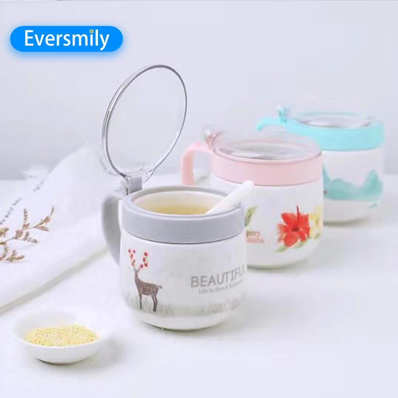 450ml Ceramic Big Capacity  Seasoning Pot Large spice Jars With Lid And Spoon Kitchen Gadgets