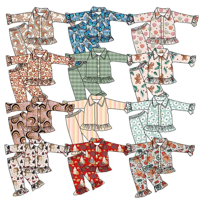 Оптовая продажа зимняя теплая пижама из шерсти и серебристой лисы комплект милой пижамы с рюшами принтом на заказ детская одежда для сна длинным рукавом взрослых