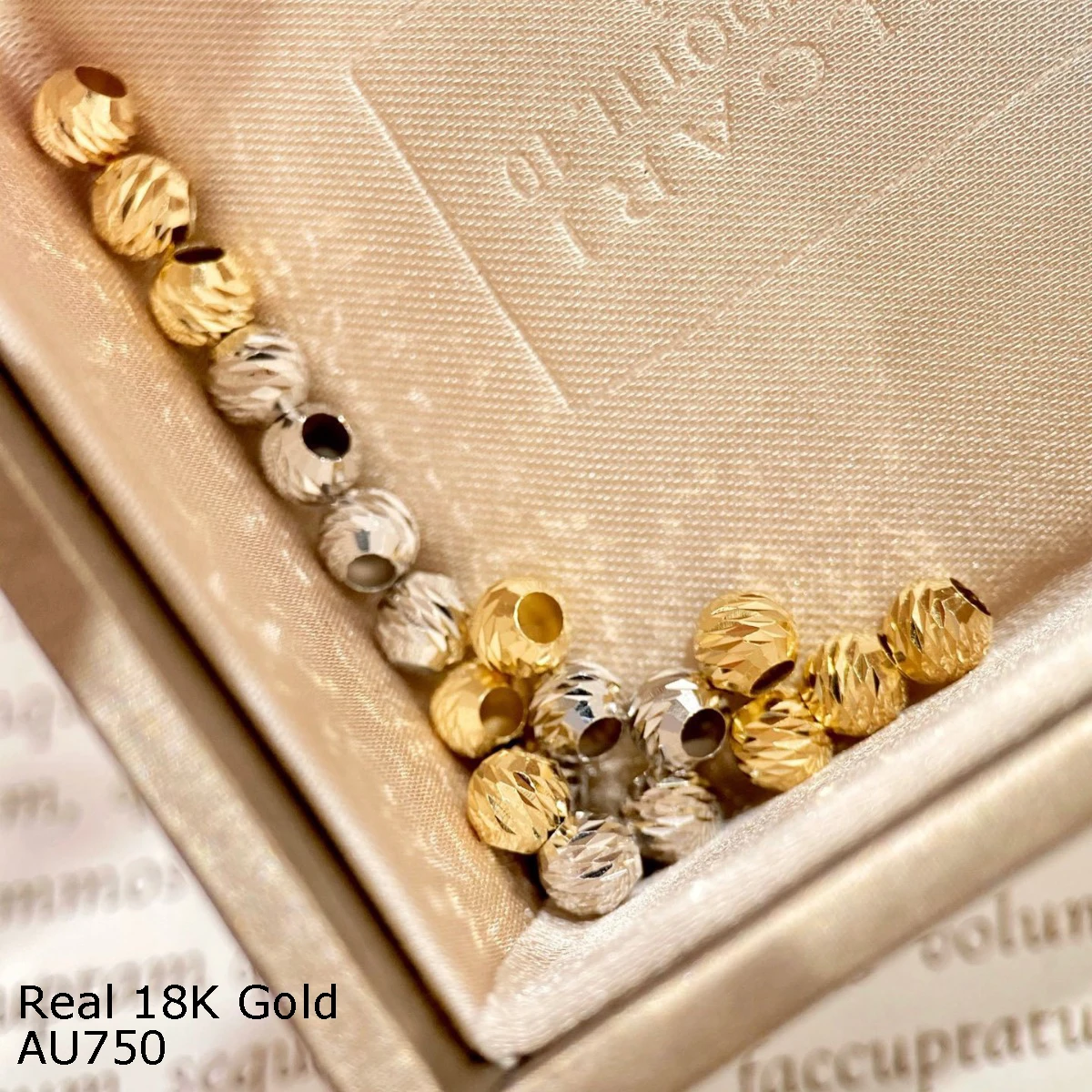 AU750 spacer wholesale 18k gold beads moon cut ball jewelry 18k pvd gold plated bead chain necklace