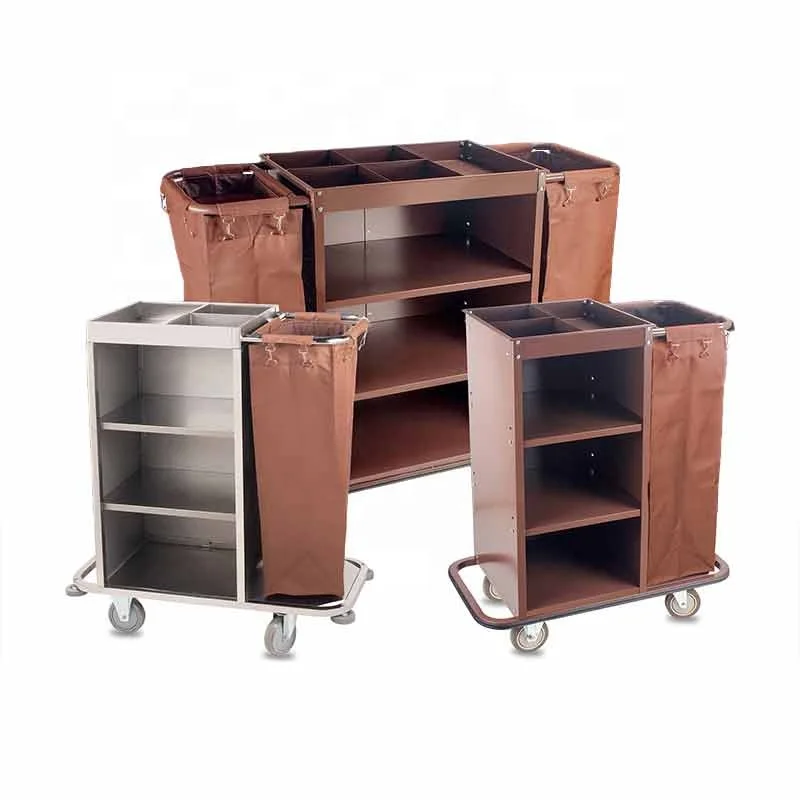 Hotel linen guest room stainless steel service work cleaning trolleys carts