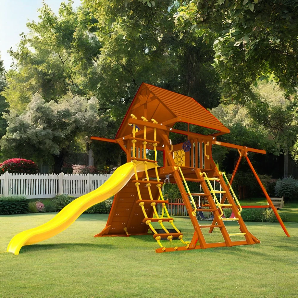 Custom Kids Toy Playground Outdoor Equipment Commercial Backyard Garden Wooden Outdoor Swing Sets