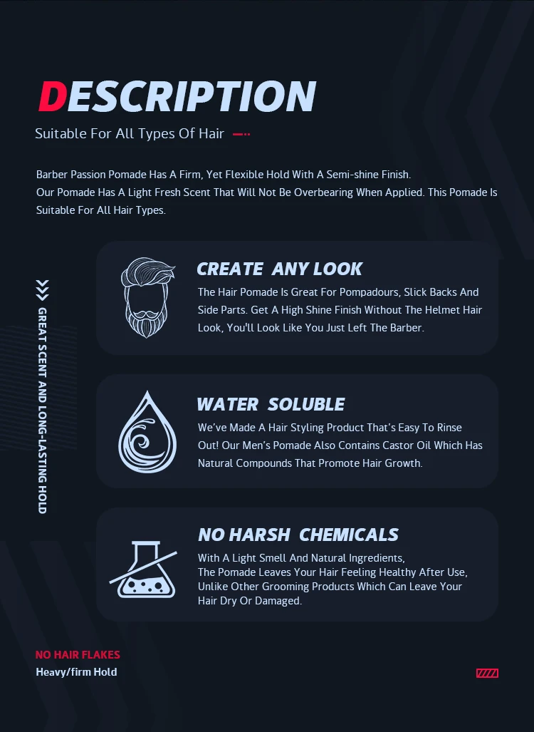 BARBERPASSION OR make your own brand aluminium cans men hair pomade no color residue