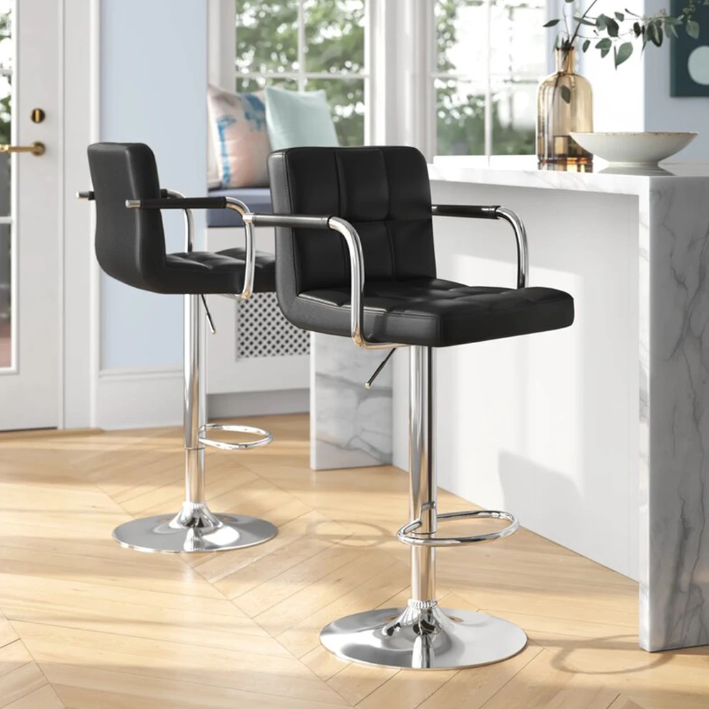 Luxury nordic modern adjustable swivel modern pu leather high bar stools chairs for kitchen
