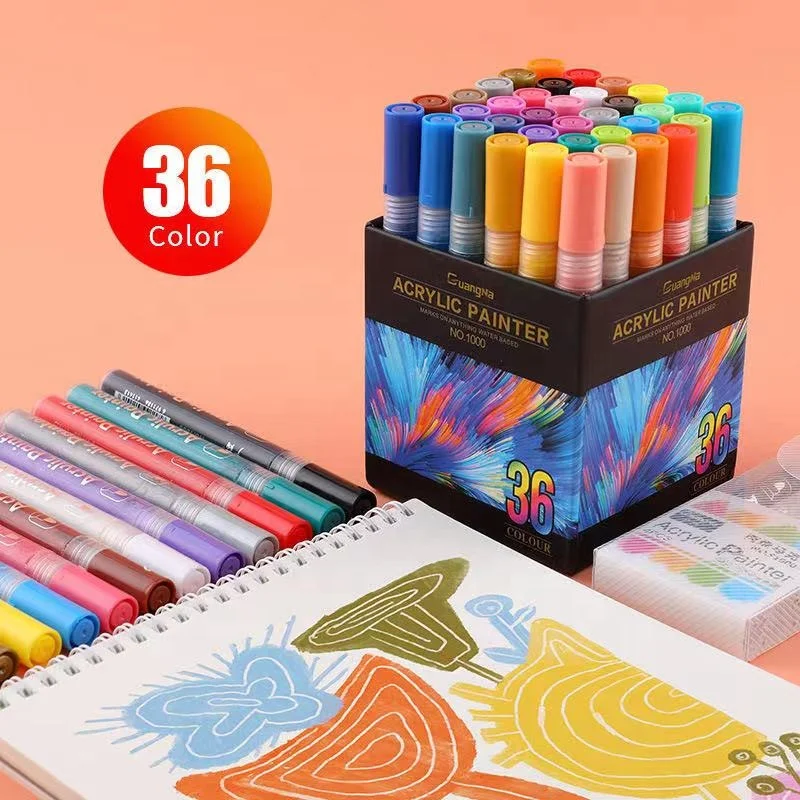 Wholesale 4 12 24 36 colorful acrylic painter Pen Set OEM Customized Art marker private Logo Packing for window/wood