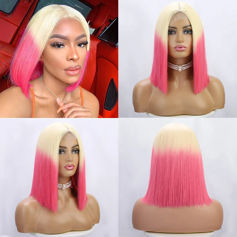 Wholesale 14 inch Afro Ombre Long Lace Front Bob Finger Short Synthetic Hair Cabelo Brasileiro Wigs