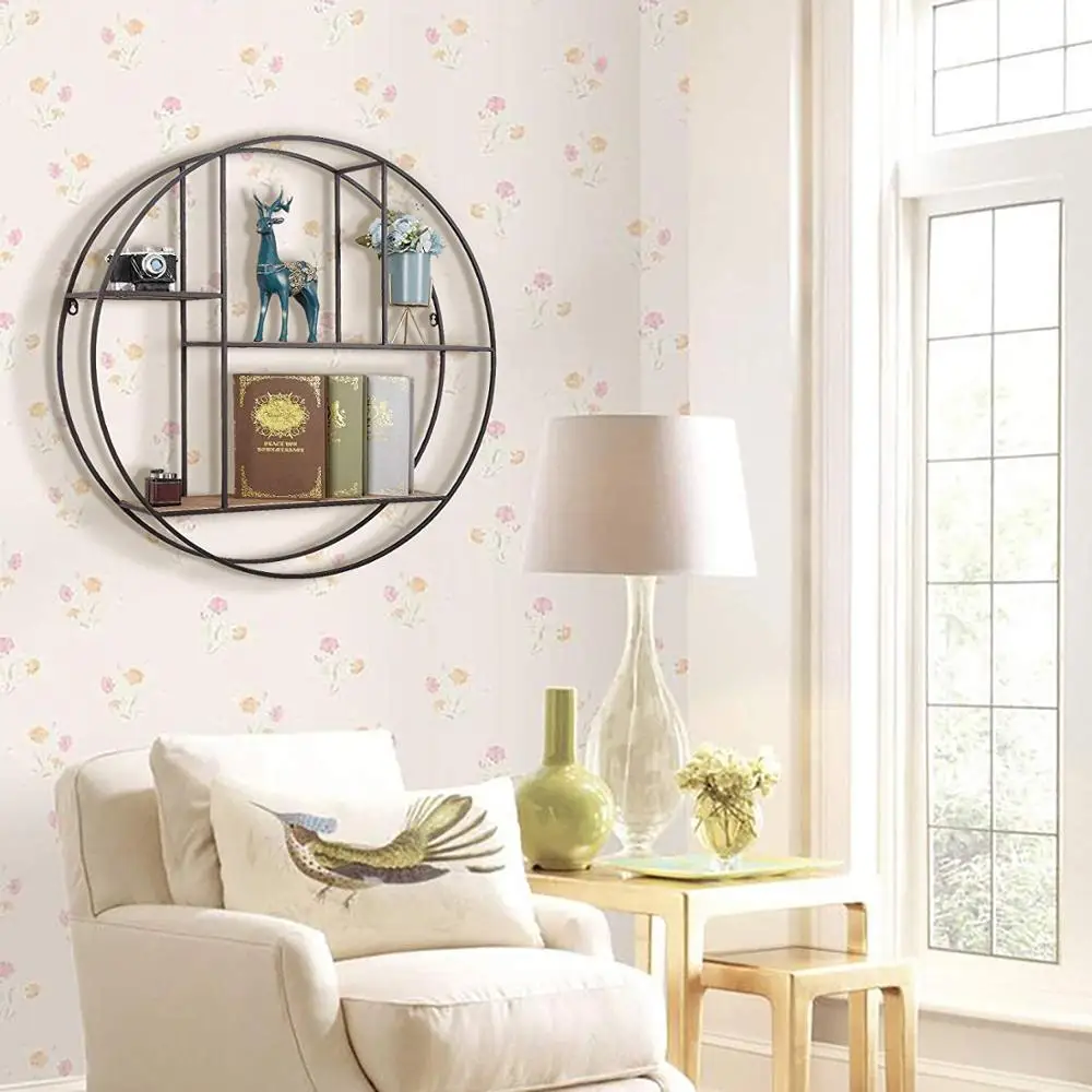 Customized Wood + Metal Decorative Wall Shelf for Living Room