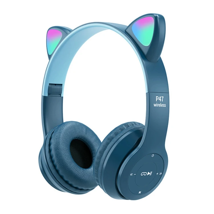 2023 LED Light Up Cute Cat Ear Gaming Over Ear Earphones Wireless Music Headphones for PC Phone Tablet