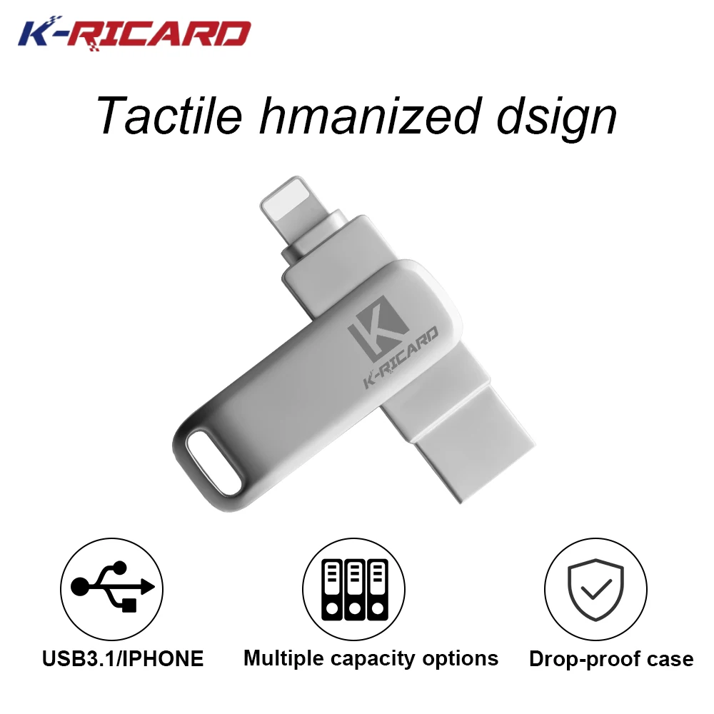Kricard 2 в 1 USB флэш-накопитель металлический 0/3 0 Стик 16 ГБ 32 64 128 поворотный U диск OTG