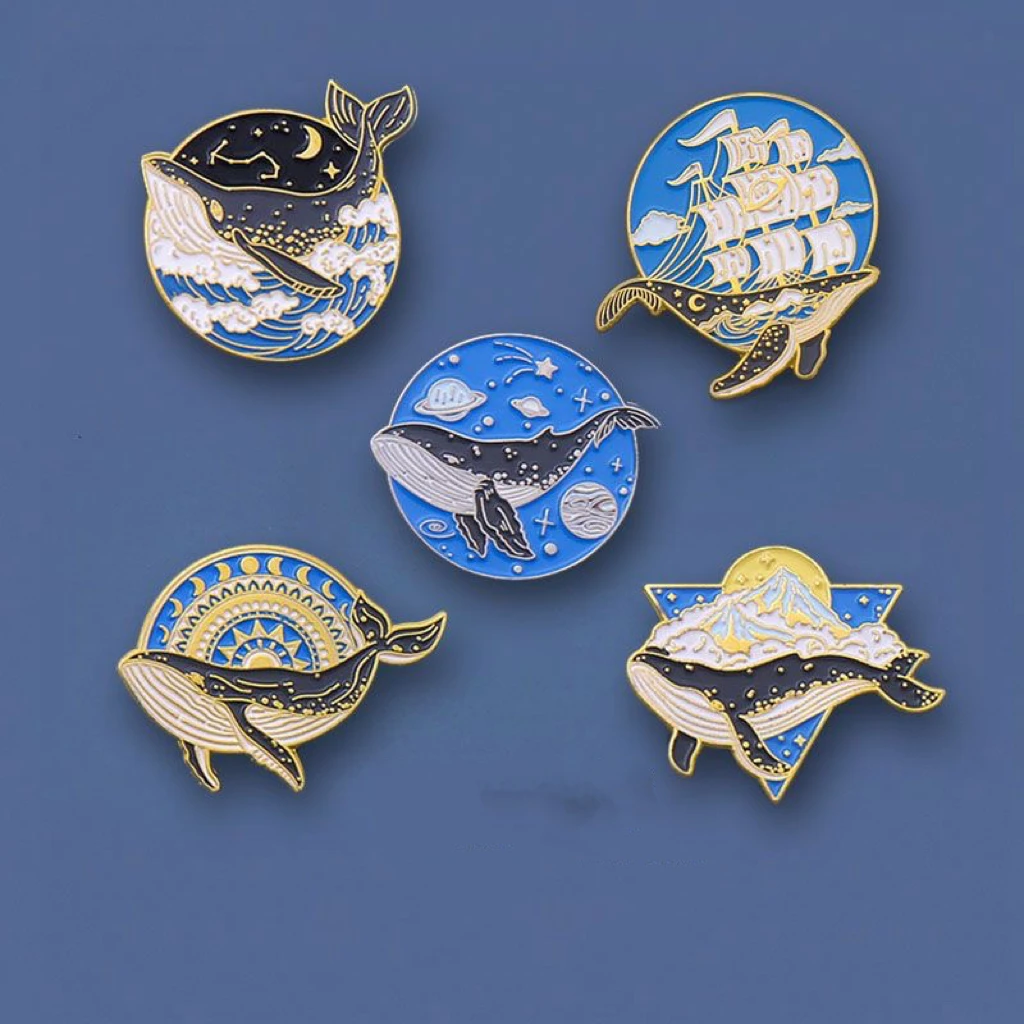 Manufacturer customized whale brooch soft enamel  ins high-quality cute cartoon metal badge couple decoration