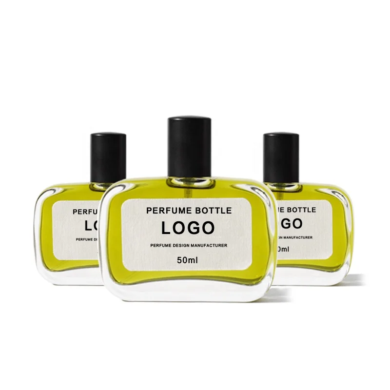 luxury empty new created flat square shaped 80ml perfume glass bottle with crimp sprayer fine mist and cover