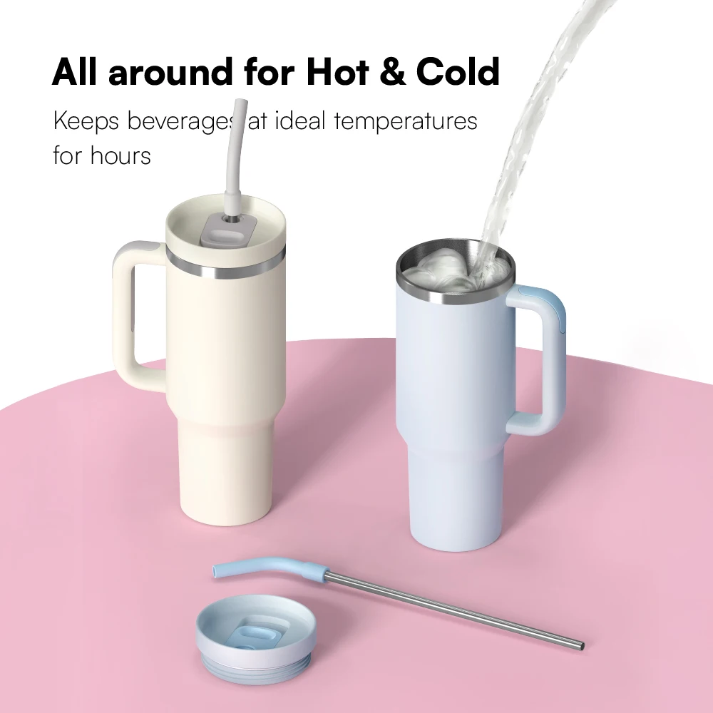 40oz Tumbler Lid Replacement Custom Insulated Double Wall Stainless Steel 40oz Tumbler with Handle with Slide Straw Lid