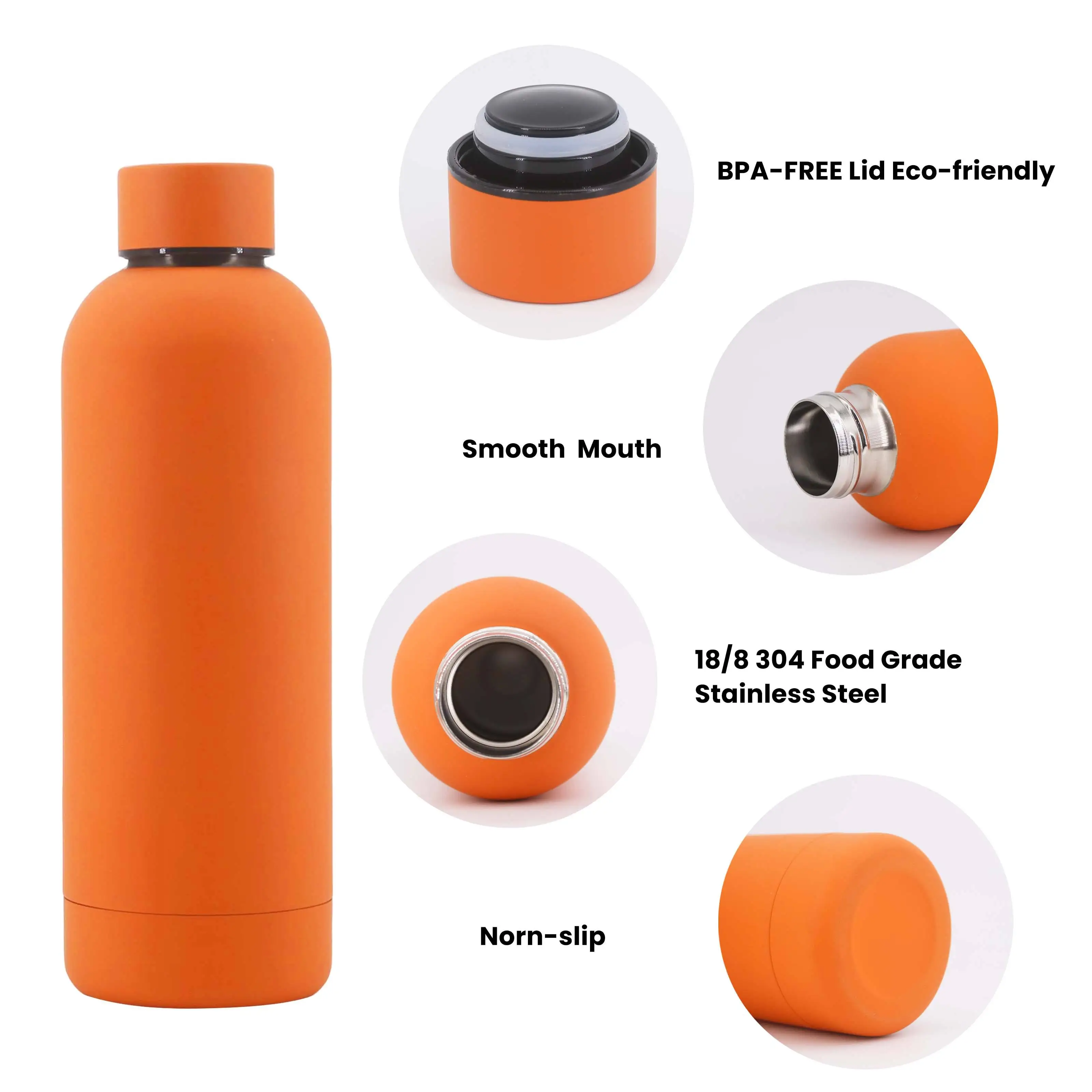 Customized BPA Free Stainless Steel Double Wall Vacuum Flask Bottle Narrow Mouth 500ML Sports Water Bottle with Leak-proof Lid