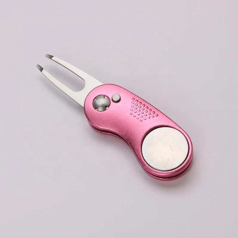 Switchblade Golf Divot Tool Blank Metal Ball Marker Golf Green Pitch Fork Golf Divot Repair Tool with Magnetic Ball Marker