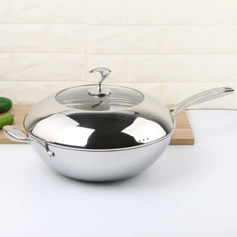 304 stainless steel wok three-layer steel no oil smoke no coating non-stick cooking