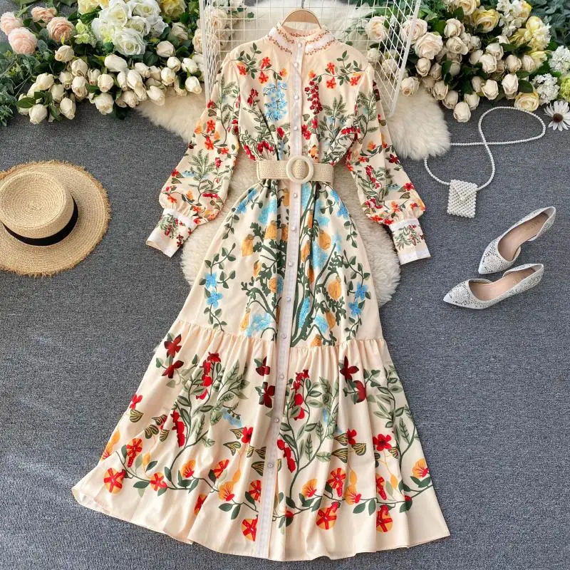 
Latest Women Bohemian Floral Print V- Neck Summer Beach Pretty Midi Dress Lady New Fashion 