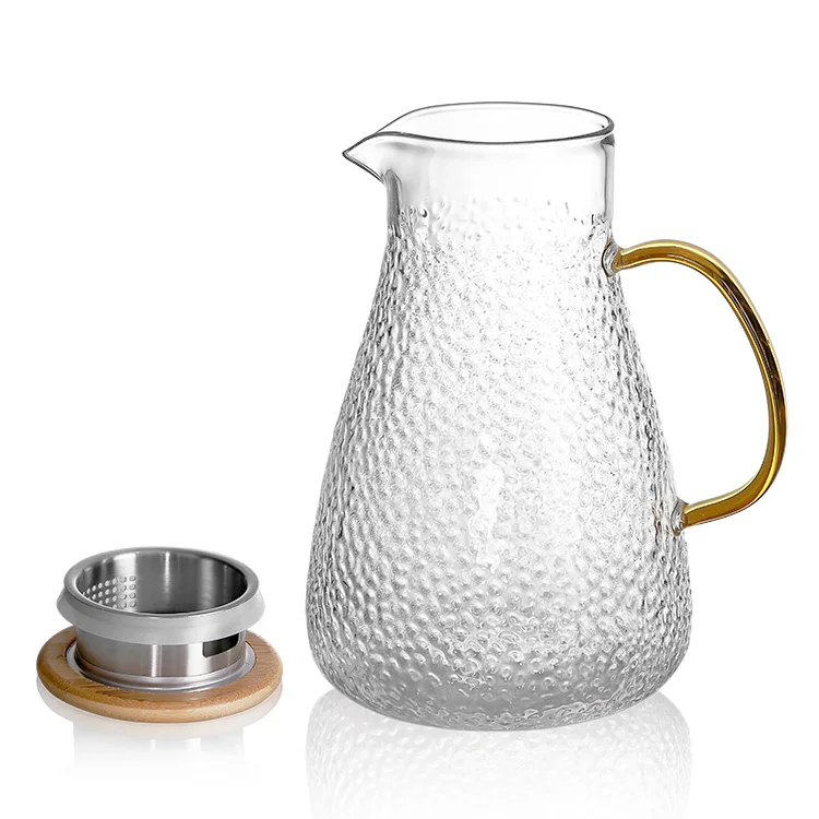 Online top selling Handmade borosilicate glass carafe pitcher Glass Stovetop Glass Water Jug water cans with stainless lid