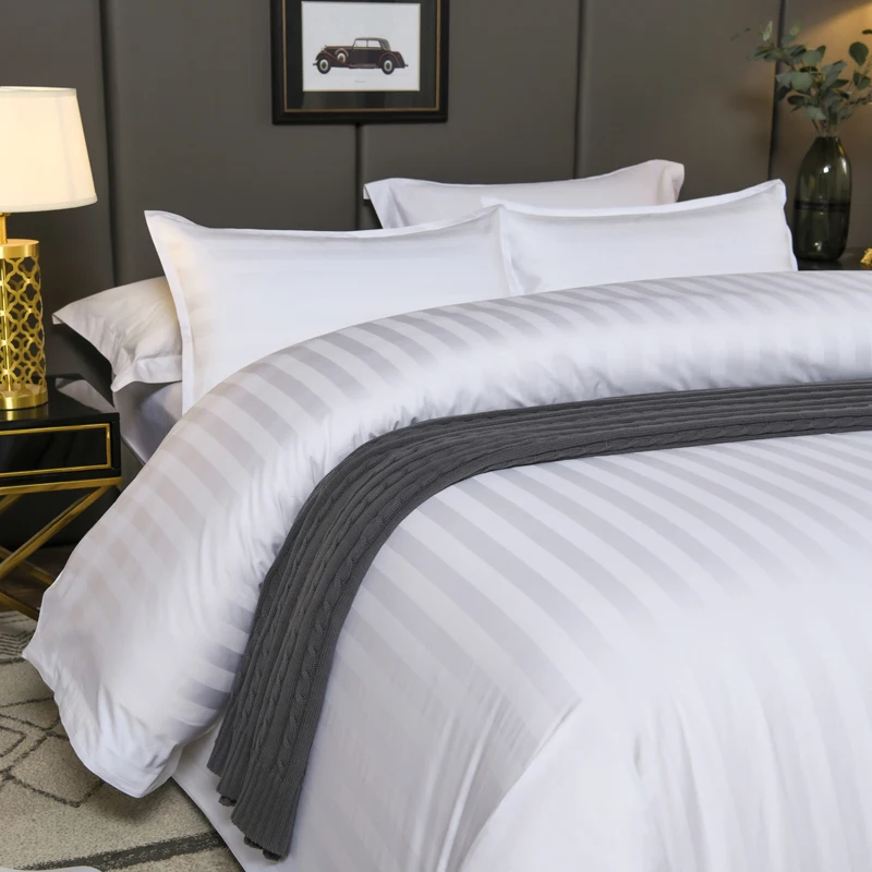Luxury 3cm Stripe 100% Cotton Bedsheets Hotel Bedding Set for Five Star