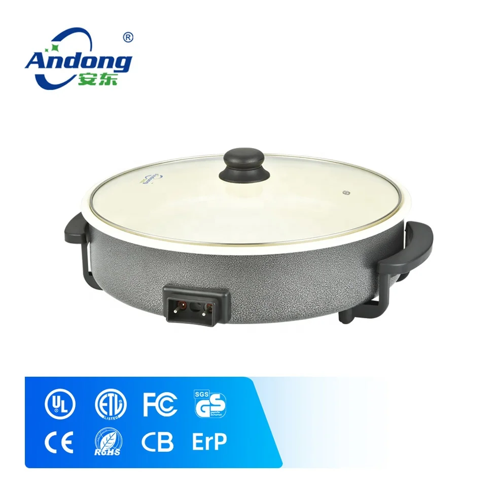 Andong multi function adjustable temperature round electric pizza pan with full glass lid