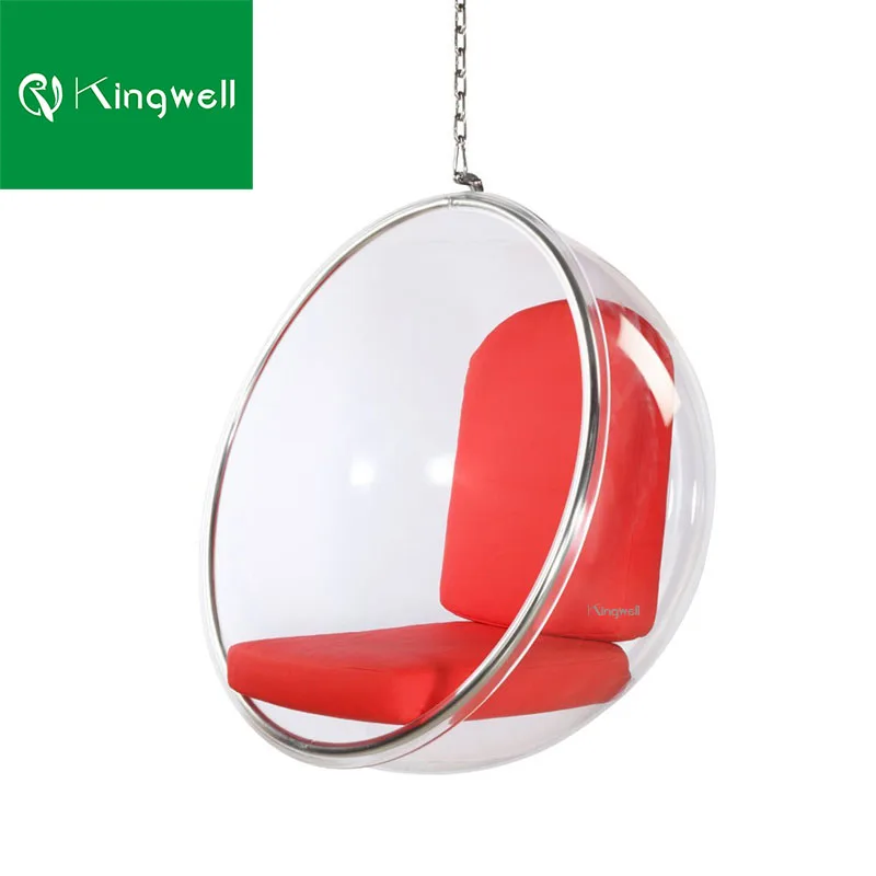 2024 hot sales modern outdoor garden bubble chairs acrylic metal hanging swings patio ceiling egg swing chair with cushion
