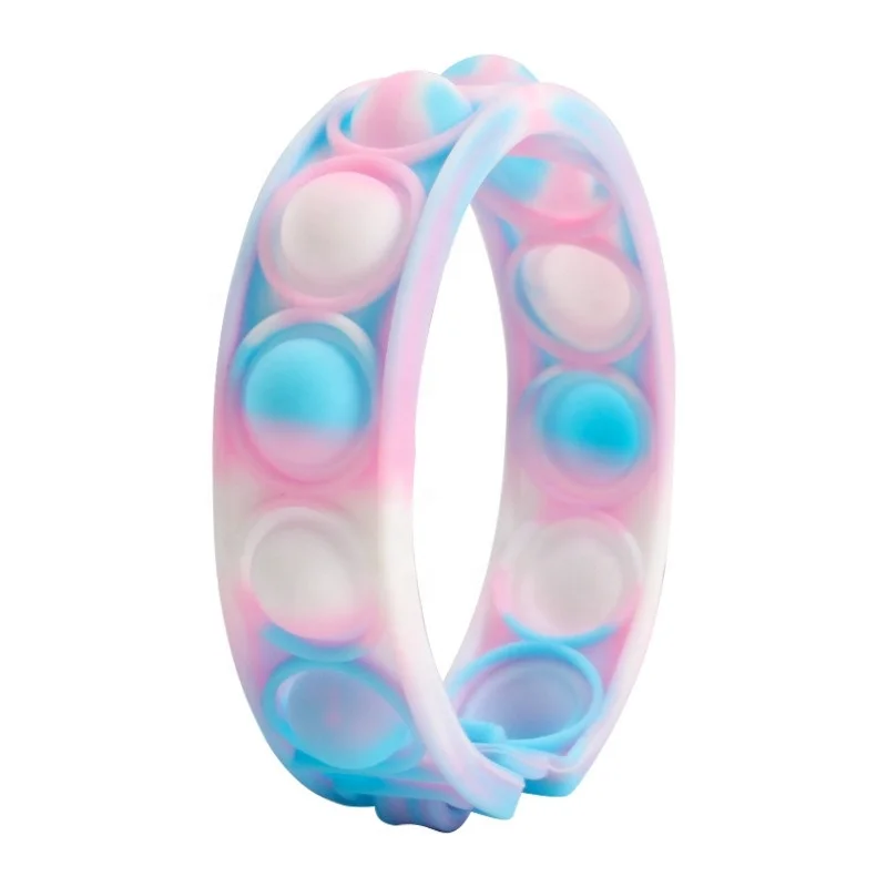 Custom Autism ADHD special needs stress reliever push silicone bubble trap finger press fidget wristband toy bracelet