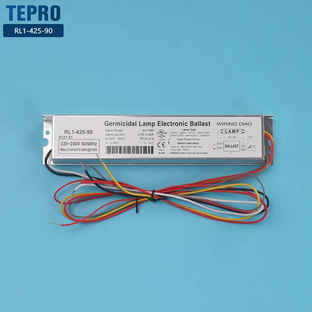 RL1-425-90 90w 254nm 185nm uv lamp ballast Preheat Start Uvc Germicidal Amalgam Lamp Electronic Ballast For Water Treatment
