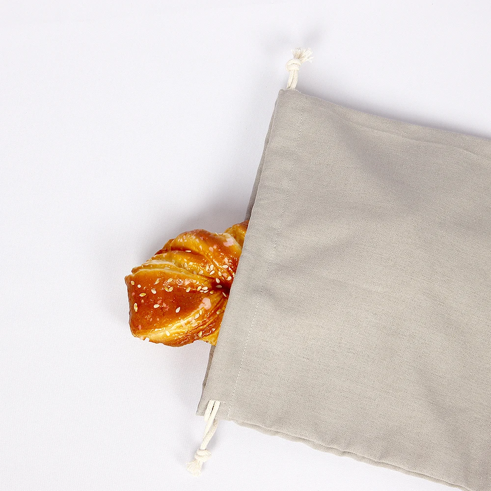 Custom logo Bread drawstring storage bags unbleached natural reusable linen food storage bag for homemade