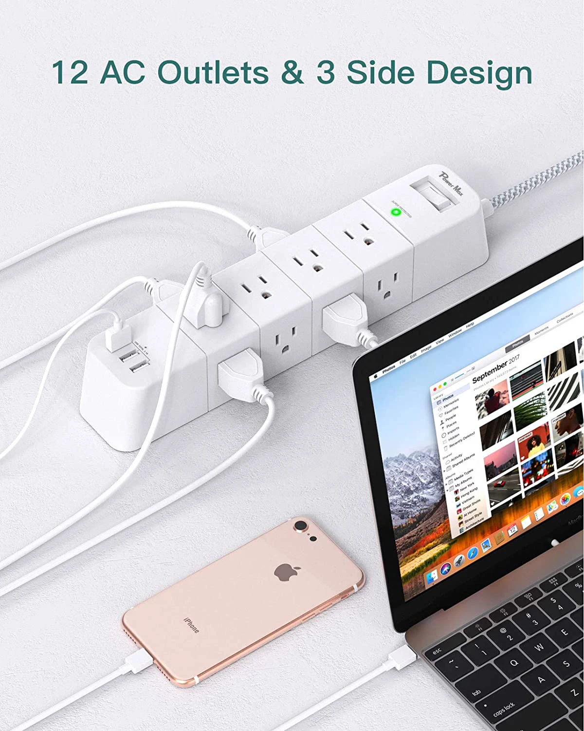Hot Sale US 12 Way Surge Protector Joule Rating 700J Power Strip Home Office Essentials