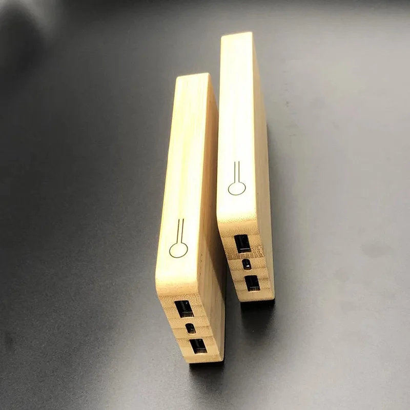 iStapromo Gifts New Arrival Thin Bamboo wood Wireless Charger Power Bank Supply with wooden Case 10000Mah mobile phone Charger