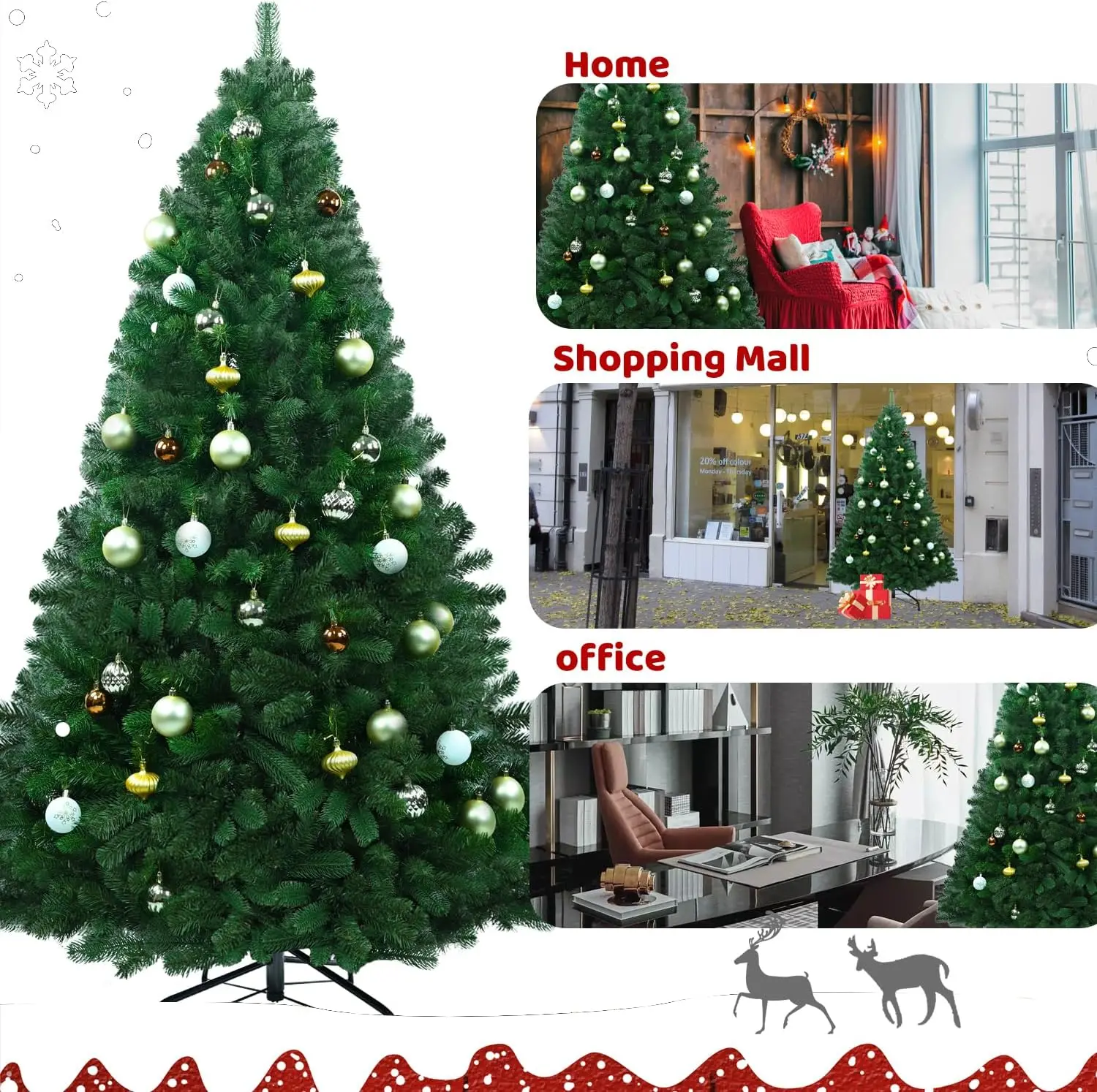 Artificial PVC branch tips, high-end spruce Christmas tree with foldable base and unlit hinges 4