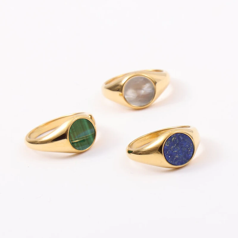 Кольцо из натурального камня кольца нержавеющей стали зеленого малахита синего цвета круглые с печаткой ювелирные изделия на заказ для женщин