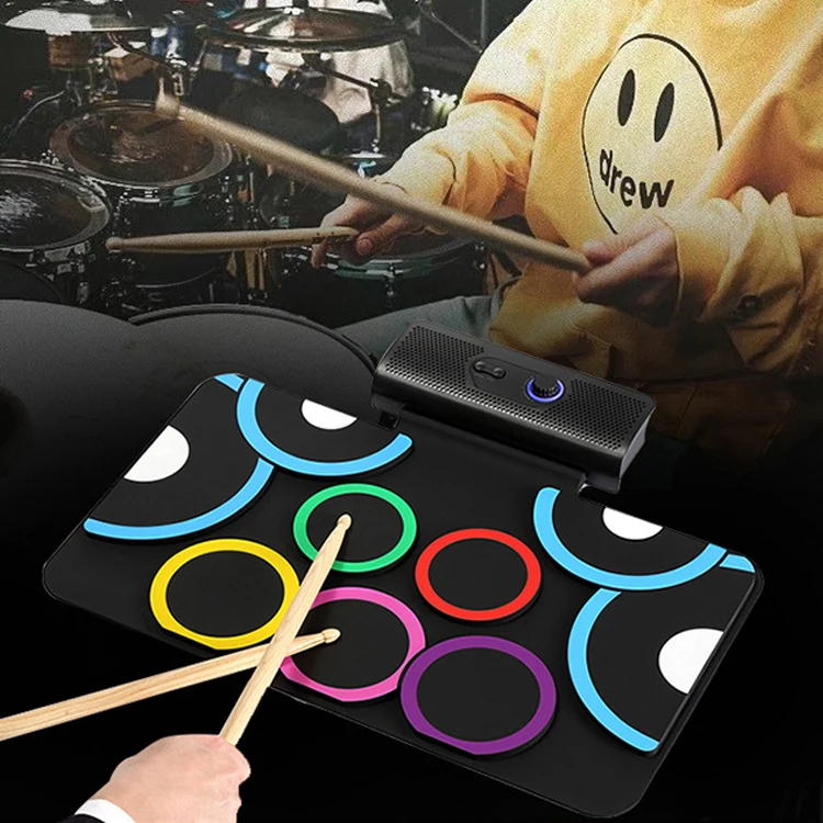 Foldable Silicone Toy Kit With Audio Electronic Digital Hand-rolled Electronic Drum Portable Roll Up Drum With Stereo Speakers