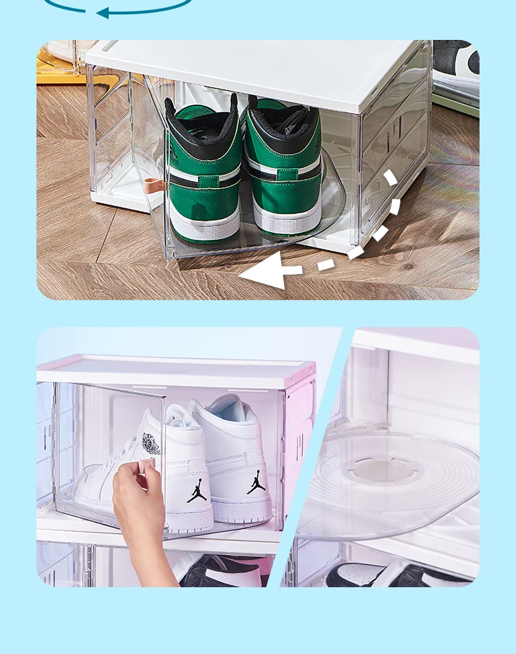 New style Plastic Stackable Foldable Clear sneaker box Rotating design Display Box Organizer of Shoes Storage Boxes