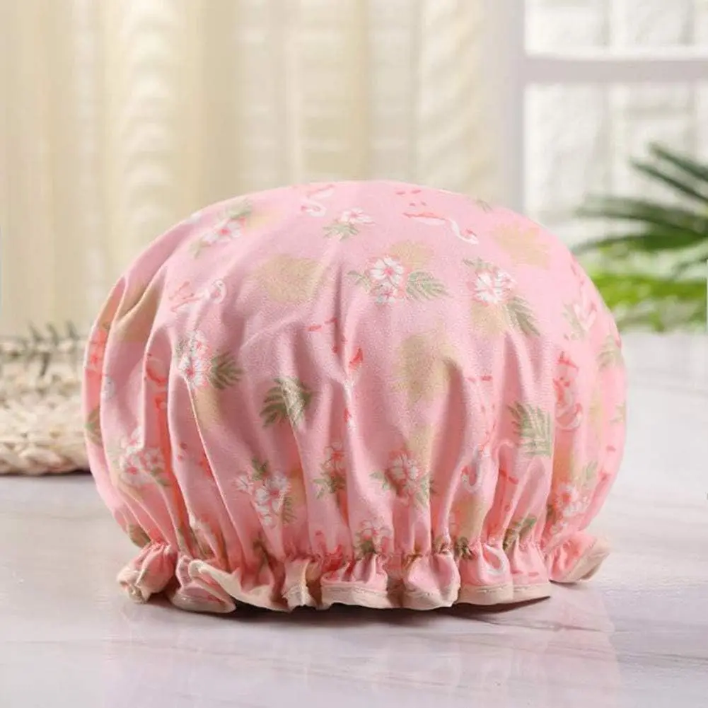 Double Waterproof Layers Shower Cap Elastic Reusable Bath Caps Protection Hair Bath Hat for Bathing Cooking Baking Cleaning