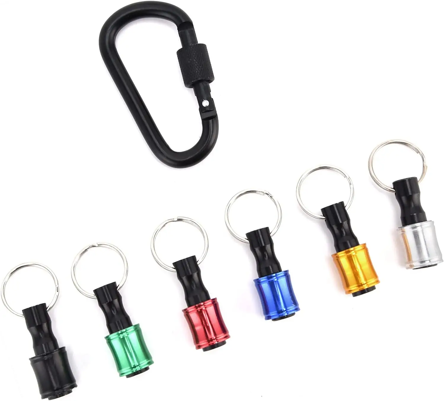 6PC 1/4 inch bit holder sets Hex Shank Aluminum Alloy Screwdriver Bit Holder Quick-Change Extension Keychain Screw Carabiner