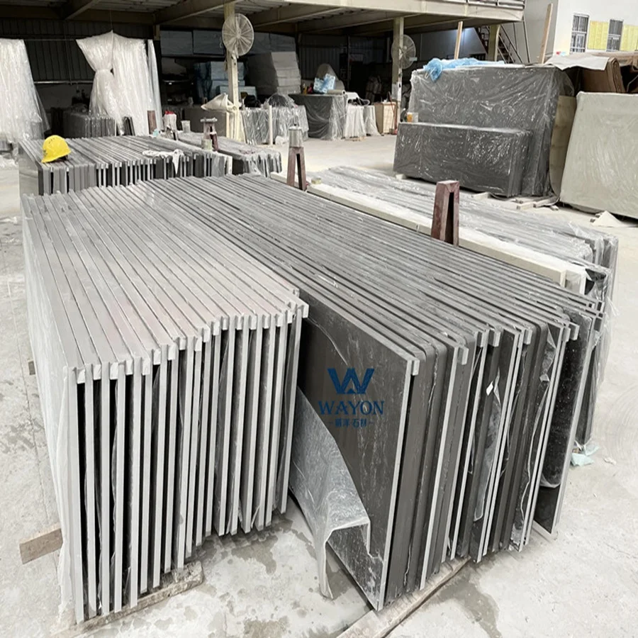 Artificial marble stone calacatta golden quartz kitchen dining restaurant grey table top