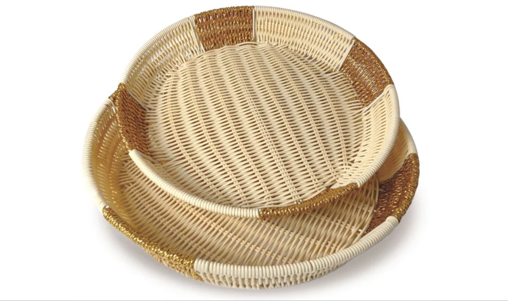 Supermarket round fruit and vegetable food grade plastic rattan basket display bread basket storage basket
