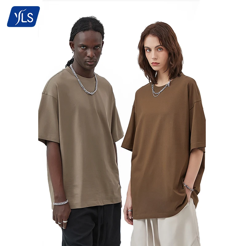 YLS 275g Tshirt Mens Plain White 100% Cotton Oversized Drop Shoulder T-shirt Blank Streetwear Heavyweight Plain T Shirts For Men