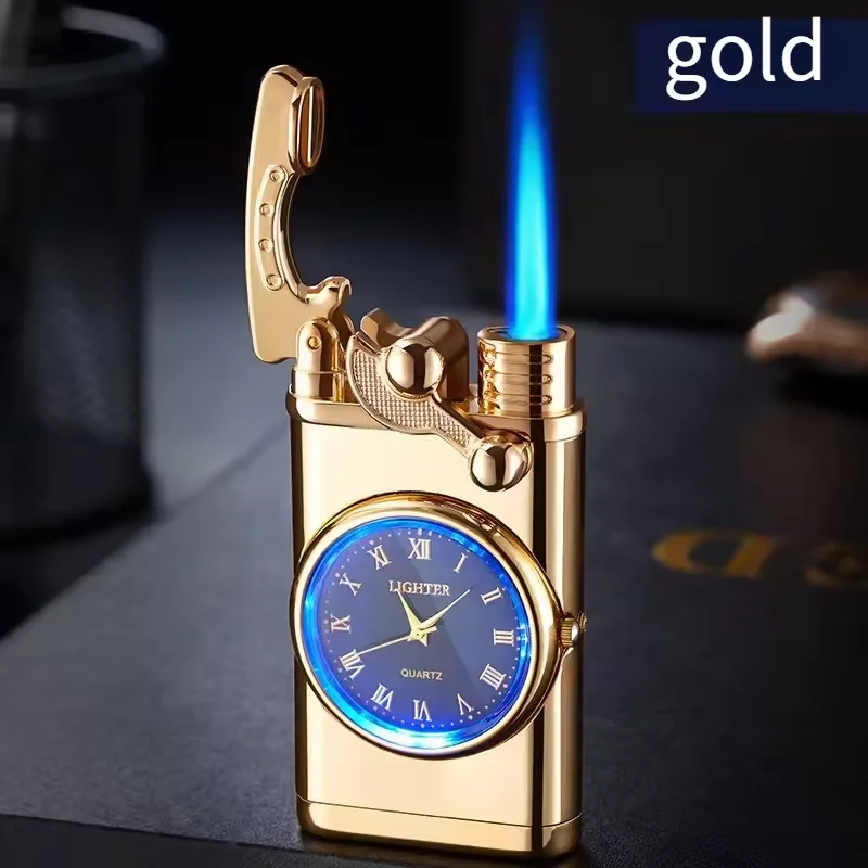 Newest Creative Fashion Electric Lighter Smart Watch Luxury Blue Flame Cigar Torch with Refillable Jet Feature for BBQ