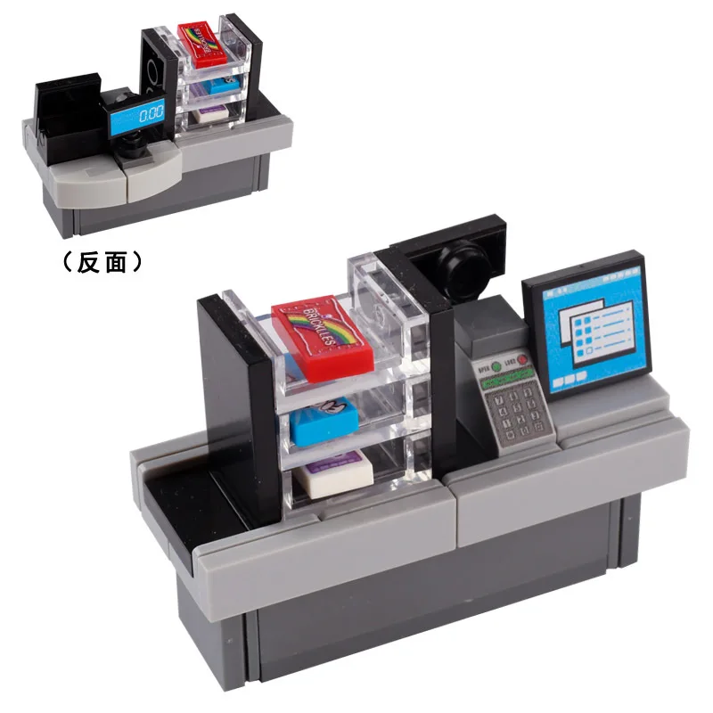 100-16 creative building block MOC toys 3005 3004 3622 brick Supermarket Cashier Dessert Drinks Milk cake cabinet(NO.PA01259)