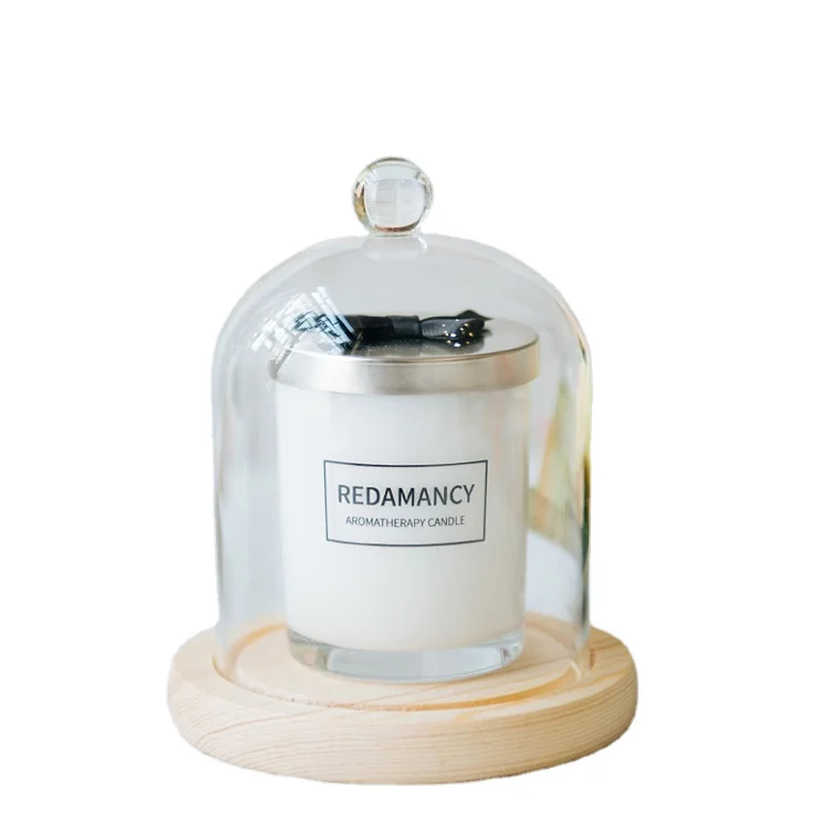 Clear Glass Dome for Candle Stand with Wood Base Bell Jars Glass Dome