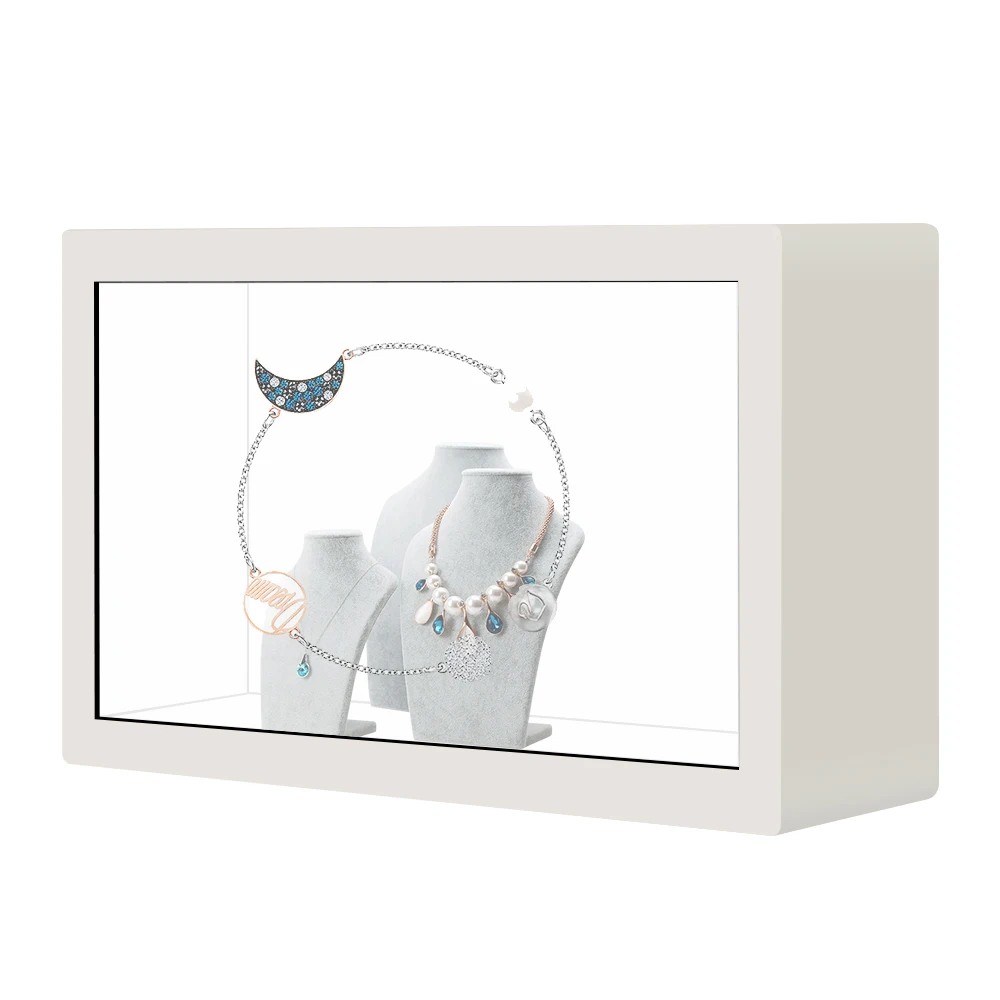 21.5 Inch Transparent lcd video display box touch screen product showcase advertising player digital signage