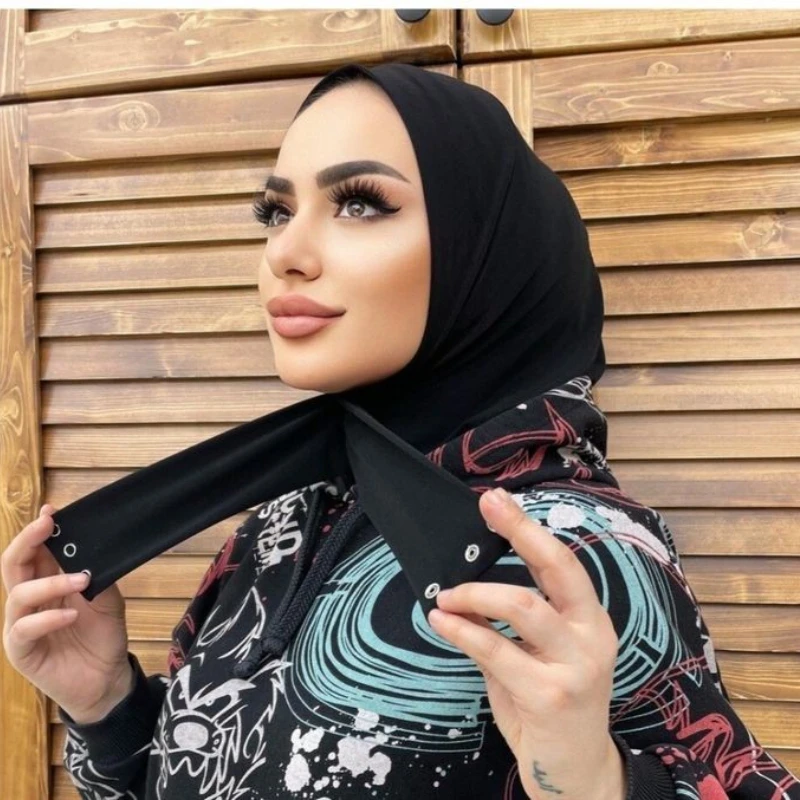 2022 New Style Hijab Scarf Shawl Tie Casual Solid Color Muslim Fashion Cover Neck Hijab Ninja Inner Hijab