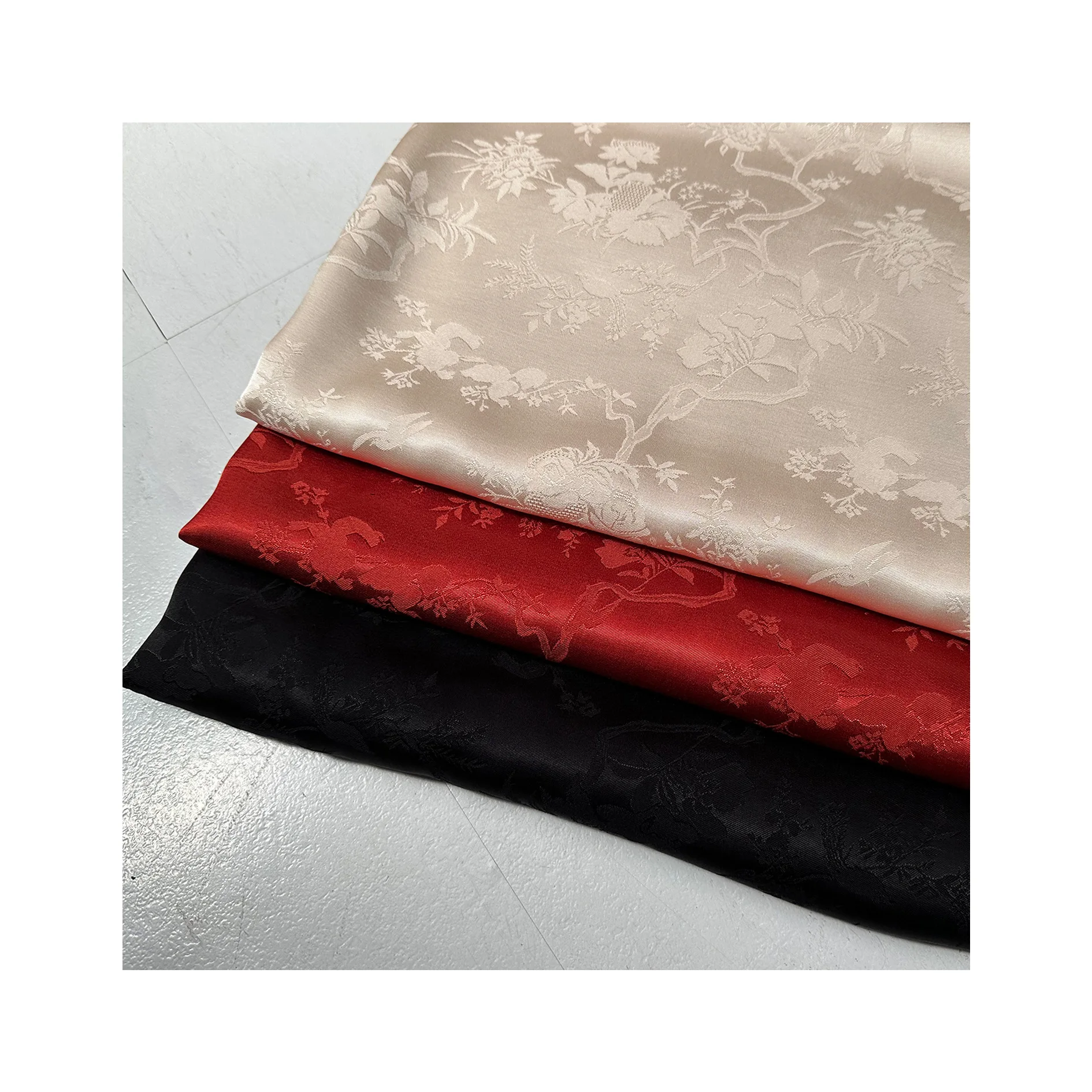 Fabric Supplier Floral Design Textiles100% Polyester Woven Brocade Satin Jacquard Fabric For dress
