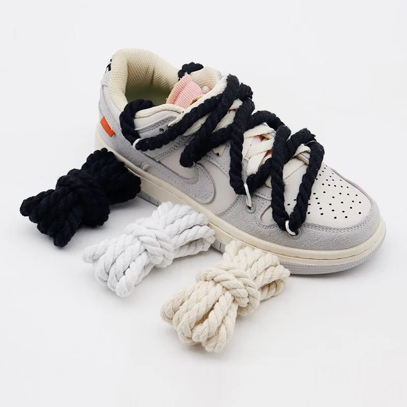 custom 100% nature color  2 strands 6mm Cotton Braid Shoelaces twist rope rope  shoe laces