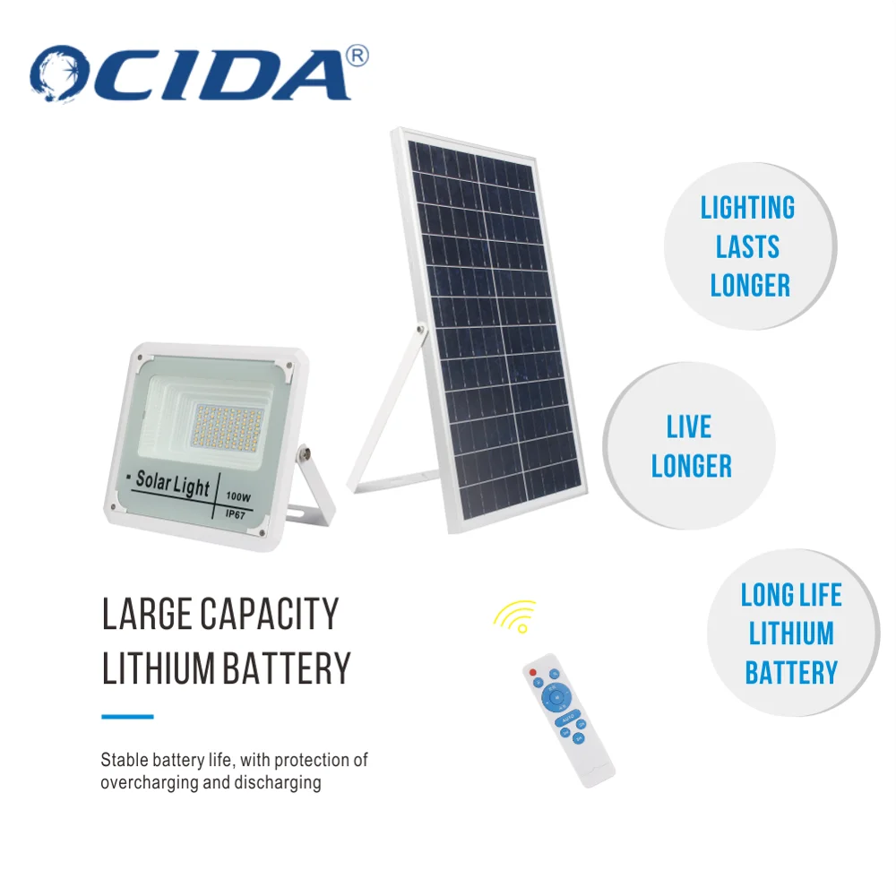 Hot Popular Solar Flood Light 100W Low Power Consumption IP67 Solar Charging Rain And Lightning